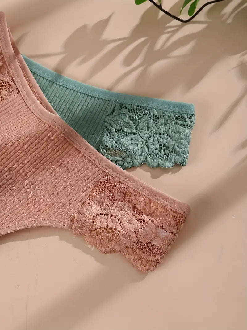 Panty sin costuras de encaje floral acanalado sólido
