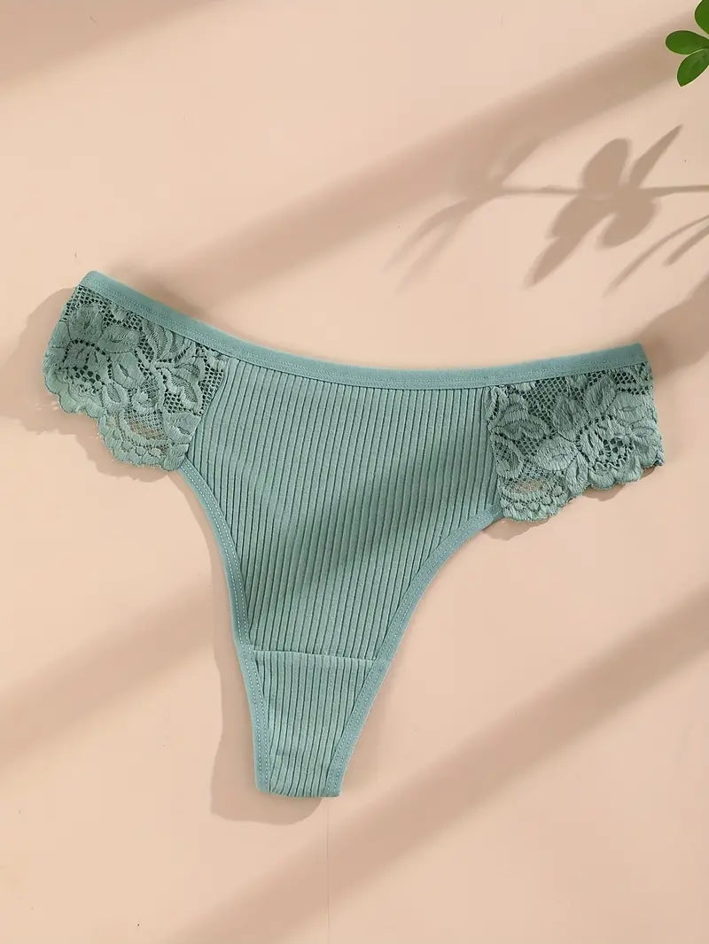 Panty sin costuras de encaje floral acanalado sólido