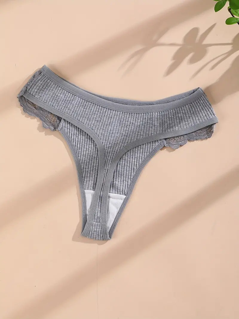 Panty sin costuras de encaje floral acanalado sólido