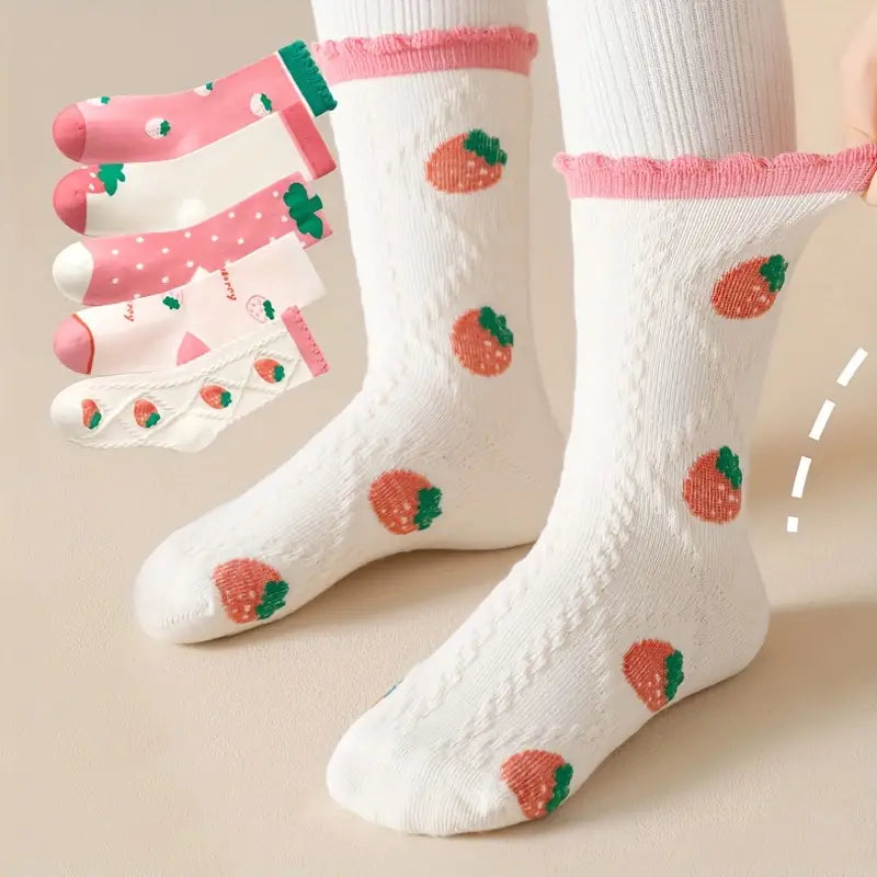 par de medias de punto con lindos patrones para niñas
