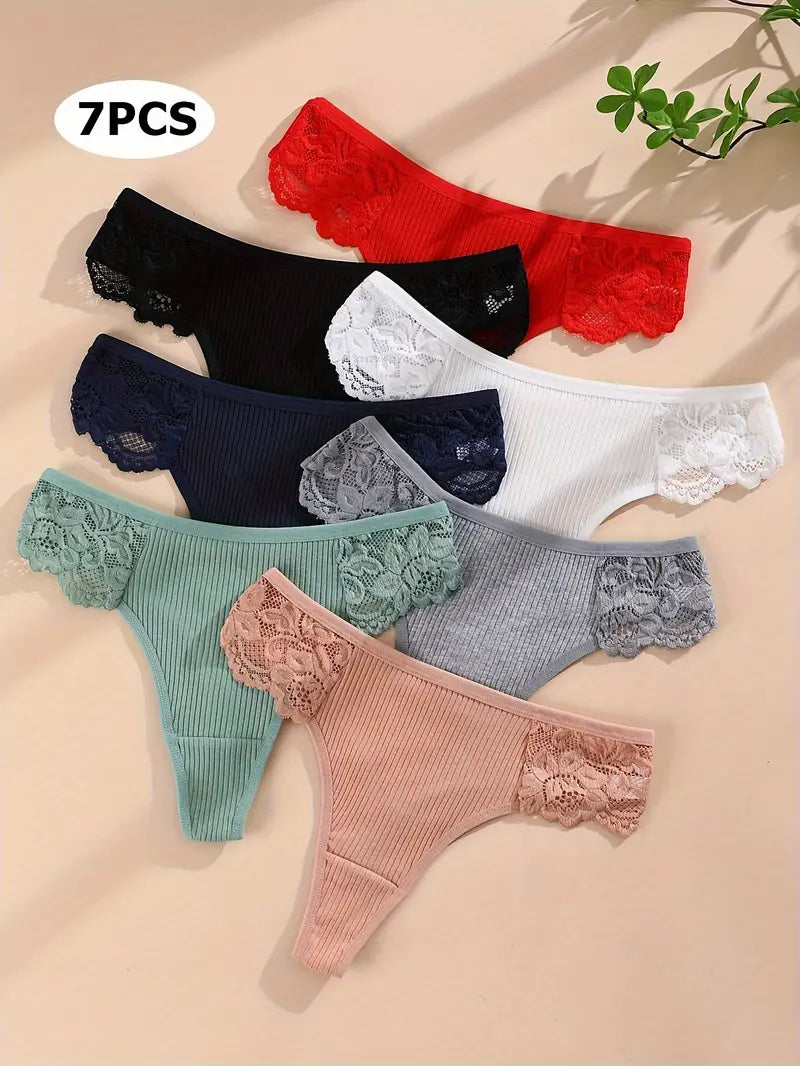 Panty sin costuras de encaje floral acanalado sólido