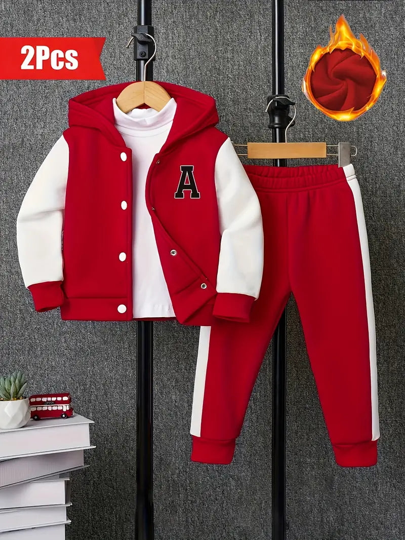 Conjunto de chaqueta de béisbol con capucha y pantalones